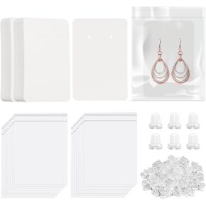 Keadic 300Pcs Kraft Earring Display Holder Cards Set with 100 Earring Backs and 200 Self- Sealing Bags, Earring Packaging Supplies Kit for Hanging Ear Studs and Dangle Earrings (3.5" x 2.3")