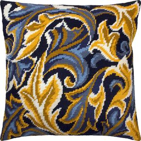 Floral Stamped Cross-Stitch Kit for Adults and Beginners — Leicester by William Morris 16″ × 16″ with Clear, Precise Printed Design on Cotton Canvas; Includes 2 Needles, Yarn, and Easy-Read Chart