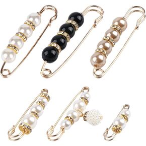 ALXBSONE 6Pcs Simulation pearl safety pins, women's woven shawl clip, fashion brooch accessories, suitable for sweaters, shawls, pants(Set01)