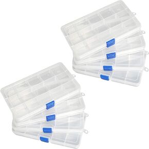 Qualsen 12 Pack Plastic Compartment Box with Adjustable Dividers Craft Tackle Organizer Storage Containers Box 15 Grid (Clear)