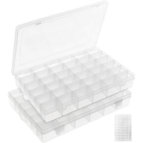 2 Pack 15 Grids Clear Plastic Organizer Box with Adjustable Dividers, Craft Storage Containers for Jewelry, Beads, Screws, Tackle Box, Washi Tapes, Small Parts Organizer for Arts and Crafts