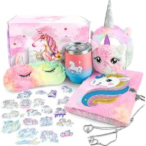 ليناي صندوق هدايا يونيكورن للبنات، هدايا يونيكورن للبنات من سن 5-8 سنوات مع مذكرات قفل وشريط راس وقناع عين وزجاجة مياه وسوار هدايا الكريسماس واعياد الميلاد للاطفال، سلة يونيكورن للبنات in Kuwait
