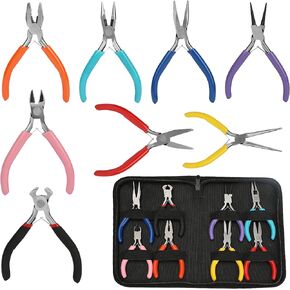 Jewelry Pliers, BicycleStore 8 Pcs Multi-Use Jewelry Making Set with Case Portable Mini DIY Jewelry Making Tools Kit with Long Bent Round Needle Flat Nose Diagonal End Cutter for Beading Repair in Kuwait