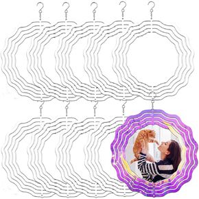 4 Pcs 8 Inch Sublimation Wind Spinner Blanks, 3D Aluminum Wind Powered Kinetic Sculpture, Spinner Suspension Trim for Yards & Gardens（Round） in Kuwait