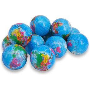 12 Pack | Globe-Squeeze-Stress-Ball World Stress Ball, 3" Globe Bouncy Ball Earth Squishy Ball Mini Globes of The World Party Favor