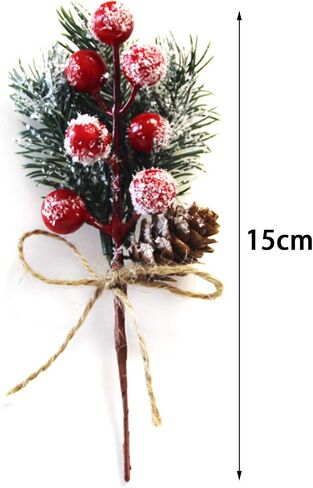SUFUBAI 20 Pack Artificial Pine Picks, Christmas Berry Picks Mini Holly Stem Snowy Pine with Berries Pine Cones for Xmas Flower Arrangements Wreaths and Holiday Decorations Red+white, 15cm in Saudi Arabia