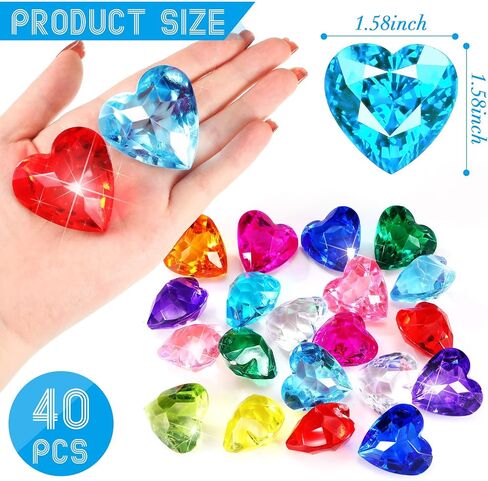 40 Pieces Big Size Treasure Diving Gemstones Underwater Vase Fillers Pool Toys Heart Shaped Gems Toys Summer Swimming Play Set Treasure Diving Toys Multicolored Acrylic Large Heart Party Game Prizes in Saudi Arabia