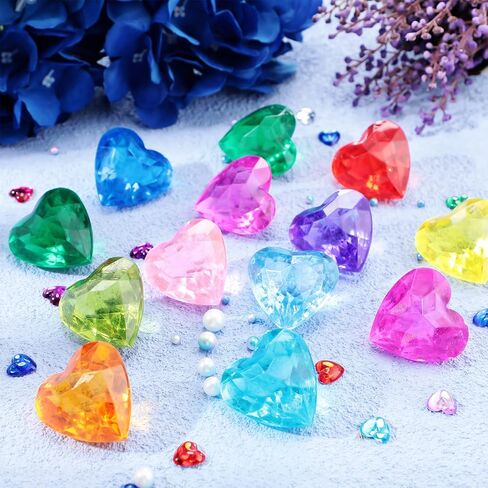 40 Pieces Big Size Treasure Diving Gemstones Underwater Vase Fillers Pool Toys Heart Shaped Gems Toys Summer Swimming Play Set Treasure Diving Toys Multicolored Acrylic Large Heart Party Game Prizes in Saudi Arabia