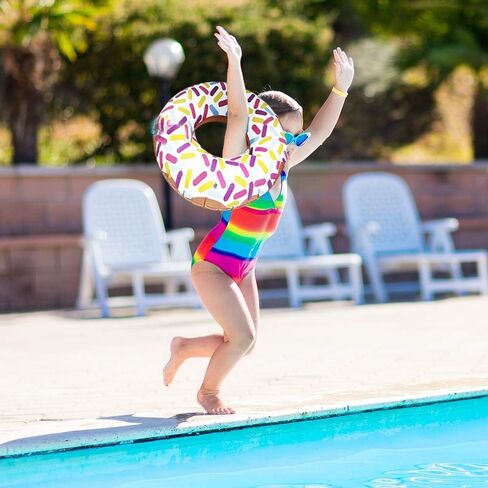 Inflatable Donut Pool Float for Kids, (Pack of 4) Colorful Sprinkle Donut Inflatables Tube in Assorted Designs, for Summer & Beach, Donut Birthday Party Decorations, Durable Water Pool Toys for Kids in Saudi Arabia