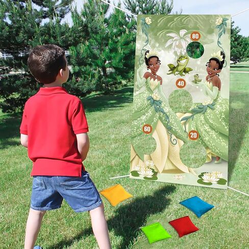 لافتة ألعاب القذف للأميرة والضفدع مع 4 أكياس فول، ألعاب ديكورات الأميرة تيانا للأطفال، لعبة القذف الداخلية والخارجية تحت عنوان الأميرة تيانا، مستلزمات حفلات أعياد الميلاد in Kuwait