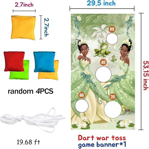 لافتة ألعاب القذف للأميرة والضفدع مع 4 أكياس فول، ألعاب ديكورات الأميرة تيانا للأطفال، لعبة القذف الداخلية والخارجية تحت عنوان الأميرة تيانا، مستلزمات حفلات أعياد الميلاد in Kuwait