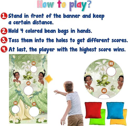 لافتة ألعاب القذف للأميرة والضفدع مع 4 أكياس فول، ألعاب ديكورات الأميرة تيانا للأطفال، لعبة القذف الداخلية والخارجية تحت عنوان الأميرة تيانا، مستلزمات حفلات أعياد الميلاد in Kuwait