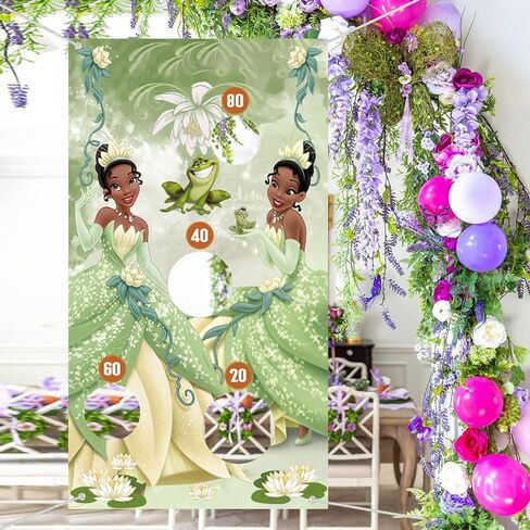 لافتة ألعاب القذف للأميرة والضفدع مع 4 أكياس فول، ألعاب ديكورات الأميرة تيانا للأطفال، لعبة القذف الداخلية والخارجية تحت عنوان الأميرة تيانا، مستلزمات حفلات أعياد الميلاد in Kuwait