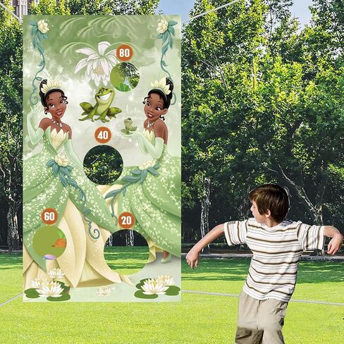 لافتة ألعاب القذف للأميرة والضفدع مع 4 أكياس فول، ألعاب ديكورات الأميرة تيانا للأطفال، لعبة القذف الداخلية والخارجية تحت عنوان الأميرة تيانا، مستلزمات حفلات أعياد الميلاد in Kuwait