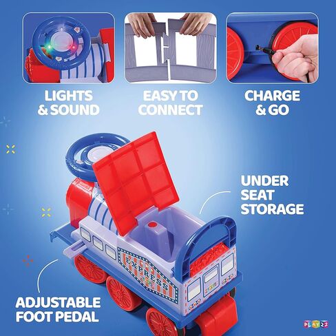 لعبة قطار ركوب كهربائي مع مسارات من بلاي 22 - قطار ركوب للأطفال الصغار من 1 إلى 3 سنوات يتميز بأضواء وامضة ممتعة وموسيقى، ومقعد تخزين، و16 مسارًا - يمكن اللعب بها بدون مسارات - ألعاب ركوب للأطفال in Kuwait