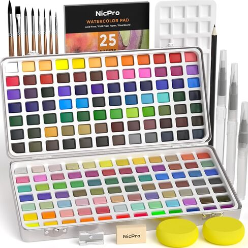Nicpro 100 Colors Watercolor Paint Set, Metallic Macaron & Fluorescent in Kuwait