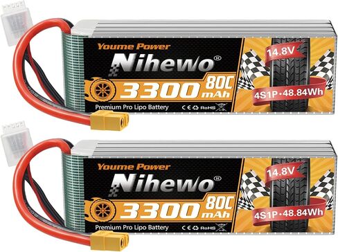 Nihewo 2packs 11.1V Lipo Battery، 3S Lipo Battery 3300mAh 80C XT60 موصل متوافق مع محوري E-flite RC طائرة هليكوبتر كوادكوبتر سيارة شاحنة مركبة نماذج قارب in Saudi Arabia