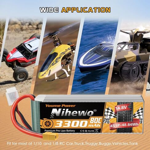 Nihewo 2packs 11.1V Lipo Battery، 3S Lipo Battery 3300mAh 80C XT60 موصل متوافق مع محوري E-flite RC طائرة هليكوبتر كوادكوبتر سيارة شاحنة مركبة نماذج قارب in Saudi Arabia