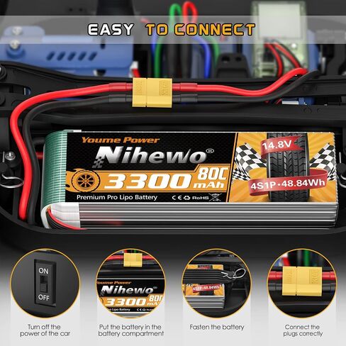 Nihewo 2packs 11.1V Lipo Battery، 3S Lipo Battery 3300mAh 80C XT60 موصل متوافق مع محوري E-flite RC طائرة هليكوبتر كوادكوبتر سيارة شاحنة مركبة نماذج قارب in Saudi Arabia
