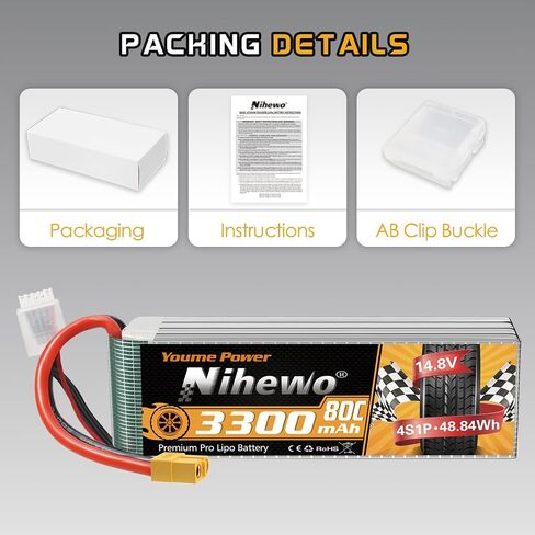 Nihewo 2packs 11.1V Lipo Battery، 3S Lipo Battery 3300mAh 80C XT60 موصل متوافق مع محوري E-flite RC طائرة هليكوبتر كوادكوبتر سيارة شاحنة مركبة نماذج قارب in Saudi Arabia