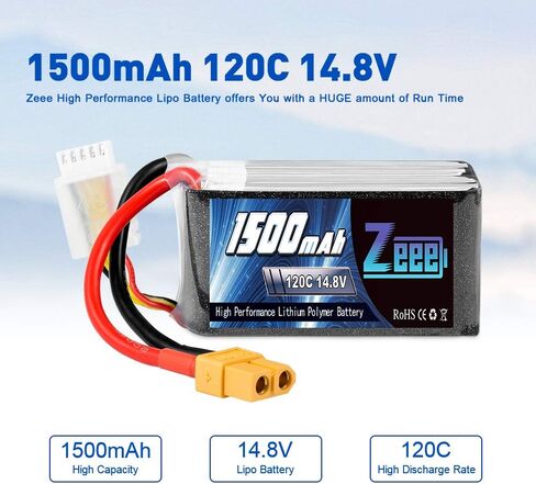 Zeee 4S Lipo Battery 1500mAh 14.8V 120C Graphene Battery with XT60 Plug for FPV Drone Quadcopter Helicopter Airplane RC Boat RC Car RC Models(2 Pack) in Saudi Arabia