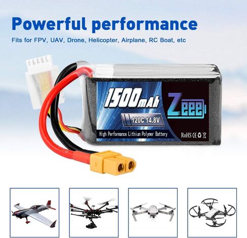 Zeee 4S Lipo Battery 1500mAh 14.8V 120C Graphene Battery with XT60 Plug for FPV Drone Quadcopter Helicopter Airplane RC Boat RC Car RC Models(2 Pack) in Saudi Arabia