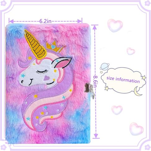 Luolizon Unicorn Diary للفتيات والأطفال دفتر يوميات لطيف مع قفل، مذكرات قطيفة للفتيات منفوشة، عيد ميلاد، عيد الميلاد، مجموعة هدايا السنة الجديدة للفتيات مع محفظة ملصقات أقلام متعددة الألوان in Saudi Arabia