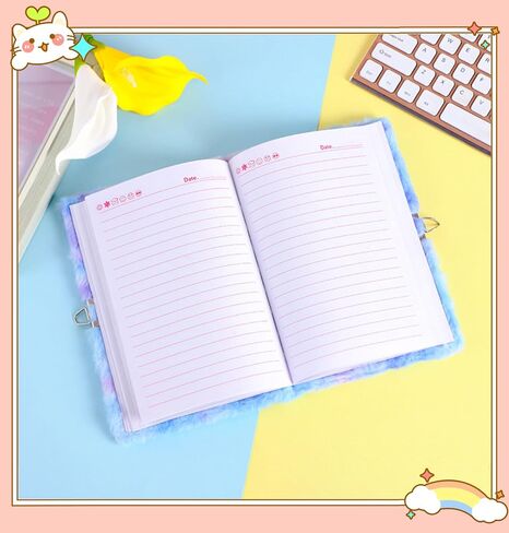 Luolizon Unicorn Diary للفتيات والأطفال دفتر يوميات لطيف مع قفل، مذكرات قطيفة للفتيات منفوشة، عيد ميلاد، عيد الميلاد، مجموعة هدايا السنة الجديدة للفتيات مع محفظة ملصقات أقلام متعددة الألوان in Saudi Arabia