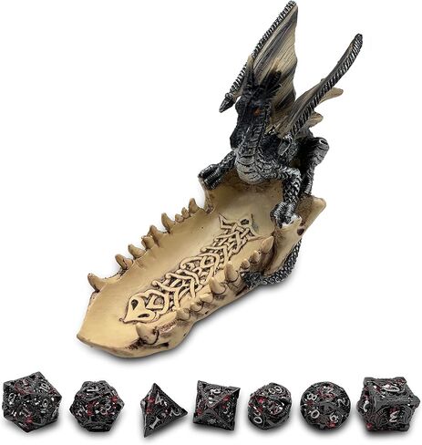 Thyggzjbs DND النرد، النرد المعدني المجوف D&D، مجموعة النرد الزنزانات والتنينات مع حامل صينية النرد التنين من أجل RPG Warhammer MTG Pathfinder 6 جوانب النرد لعب دور النرد D20 D12 D10 D8 D6 D4 (الذهب القديم) in Kuwait