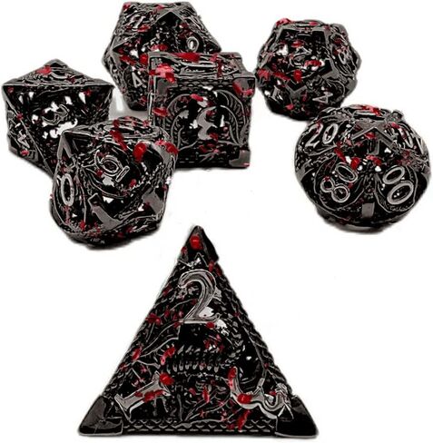 Thyggzjbs DND النرد، النرد المعدني المجوف D&D، مجموعة النرد الزنزانات والتنينات مع حامل صينية النرد التنين من أجل RPG Warhammer MTG Pathfinder 6 جوانب النرد لعب دور النرد D20 D12 D10 D8 D6 D4 (الذهب القديم) in Kuwait