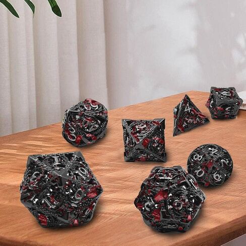 Thyggzjbs DND النرد، النرد المعدني المجوف D&D، مجموعة النرد الزنزانات والتنينات مع حامل صينية النرد التنين من أجل RPG Warhammer MTG Pathfinder 6 جوانب النرد لعب دور النرد D20 D12 D10 D8 D6 D4 (الذهب القديم) in Kuwait