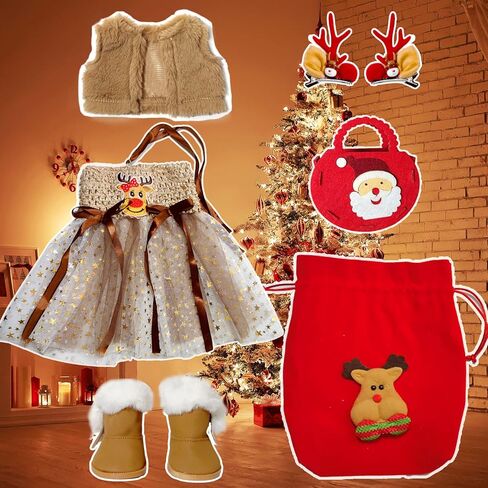 مجموعة ملابس الدمية مقاس 18 بوصة - أزياء عيد الميلاد مع أحذية وأغطية للرأس وحقيبة هدايا إلك in Kuwait
