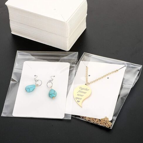 بطاقات القرط BFACCIA، 100 قطعة من بطاقات عرض القرط مع 200 كيس ذاتي الغلق من ورق الكرافت لبيع الأقراط وعرض المجوهرات، وبطاقات حامل القرط 3.5 × 2.4 بوصة (أسود) in Kuwait