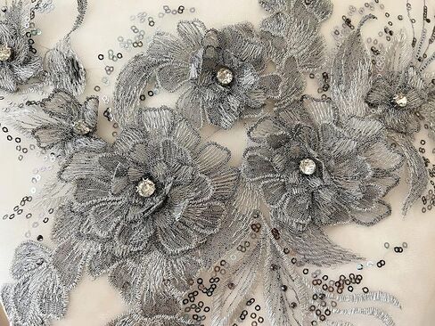 PEPPERLONELY 3D Beaded Flower Sew on Embroidered Lace Applique Wedding Dress Bride's Gown Headdress Adornment DIY Patch Clothing Accessories, 13.5 x 8.5 Inches, Pink in Kuwait