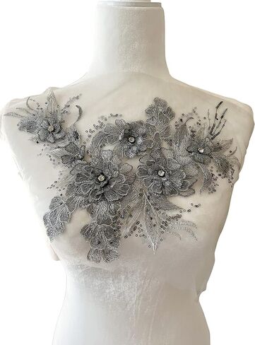 PEPPERLONELY 3D Beaded Flower Sew on Embroidered Lace Applique Wedding Dress Bride's Gown Headdress Adornment DIY Patch Clothing Accessories, 13.5 x 8.5 Inches, Pink in Kuwait