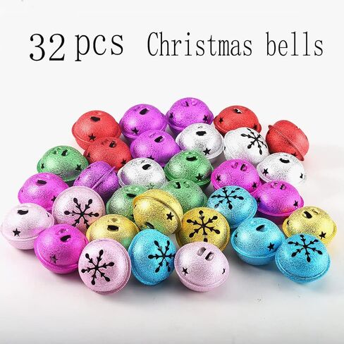 أجراس عيد الميلاد Zsail 32 قطعة أجراس جلجل مع فتحة ندفة الثلج 1.6 بوصة/40 مم أجراس عيد الميلاد الحرفية لأشجار عيد الميلاد وديكورات المنزل in Kuwait