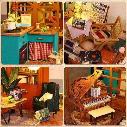 طقم بيت الدمى المصغر والأثاث من Roroom DIY، نموذج حرفي صغير ثلاثي الأبعاد لبيت الدمية الخشبية مع غطاء مقاوم للغبار ومصباح LED، فكرة غرفة إبداعية لهدية عيد ميلاد عيد الحب (F-032) in Kuwait