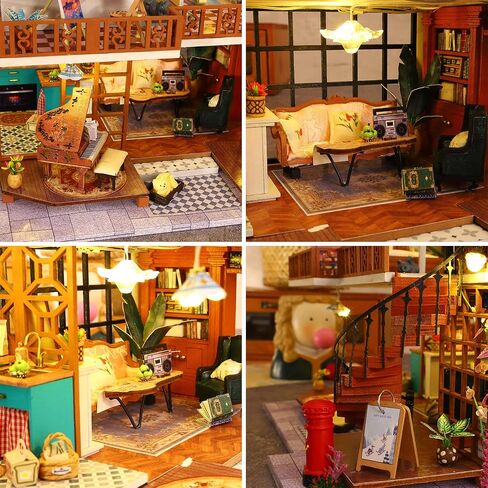 طقم بيت الدمى المصغر والأثاث من Roroom DIY، نموذج حرفي صغير ثلاثي الأبعاد لبيت الدمية الخشبية مع غطاء مقاوم للغبار ومصباح LED، فكرة غرفة إبداعية لهدية عيد ميلاد عيد الحب (F-032) in Kuwait