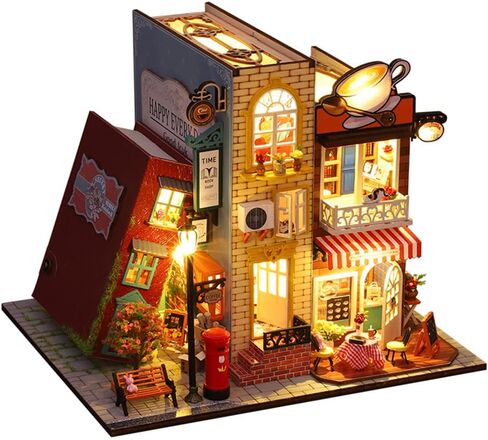 طقم بيت الدمى المصغر والأثاث من Roroom DIY، نموذج حرفي صغير ثلاثي الأبعاد لبيت الدمية الخشبية مع غطاء مقاوم للغبار ومصباح LED، فكرة غرفة إبداعية لهدية عيد ميلاد عيد الحب (F-032) in Kuwait