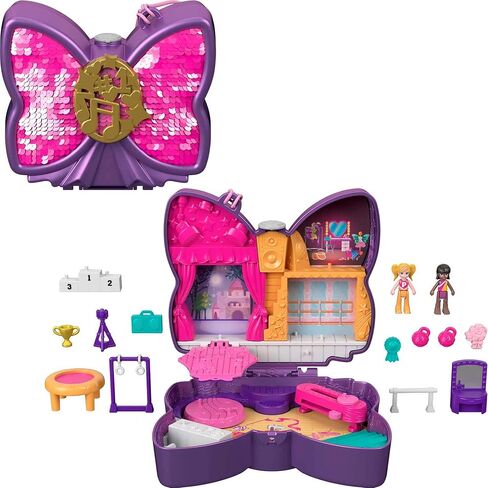 Polly Pocket Compact Playset, Sparkle Stage Bow with 2 Micro Dolls & Accessories, Travel Toys with Surprise Reveals in Saudi Arabia