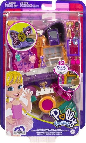 Polly Pocket Compact Playset, Sparkle Stage Bow with 2 Micro Dolls & Accessories, Travel Toys with Surprise Reveals in Saudi Arabia