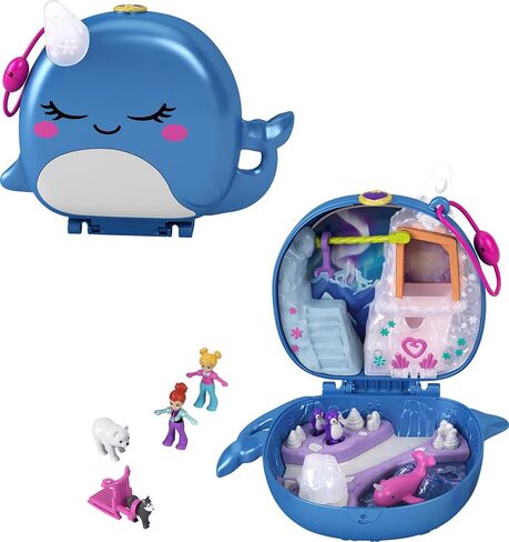 Polly Pocket Playset, Travel Toy with 2 Micro Dolls & Pet Accessories, Freezin' Fun Narwhal Compact Playset in Saudi Arabia