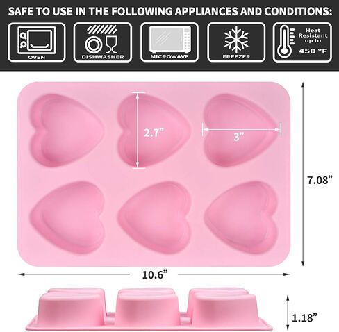 SJ Heart Silicone Molds, 6 Cavity 4 Ounce Bar Heart Mold for Soap, Resin, Candle and Muffin, Pack of 1 in Saudi Arabia