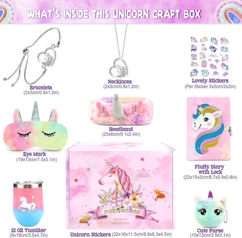 ليناي صندوق هدايا يونيكورن للبنات، هدايا يونيكورن للبنات من سن 5-8 سنوات مع مذكرات قفل وشريط راس وقناع عين وزجاجة مياه وسوار هدايا الكريسماس واعياد الميلاد للاطفال، سلة يونيكورن للبنات in Kuwait