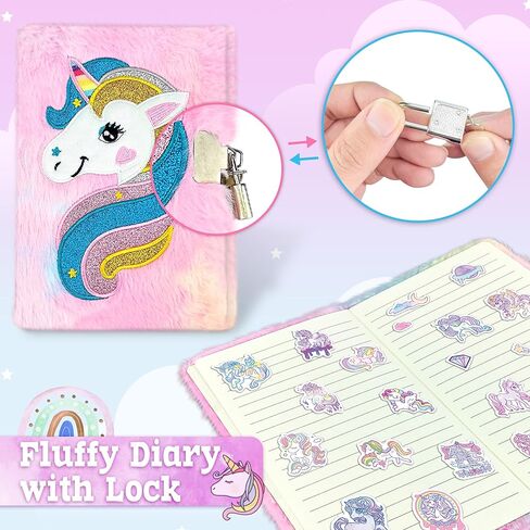 ليناي صندوق هدايا يونيكورن للبنات، هدايا يونيكورن للبنات من سن 5-8 سنوات مع مذكرات قفل وشريط راس وقناع عين وزجاجة مياه وسوار هدايا الكريسماس واعياد الميلاد للاطفال، سلة يونيكورن للبنات in Kuwait