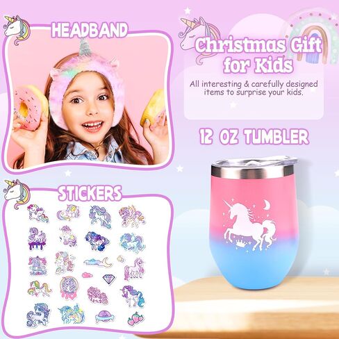 ليناي صندوق هدايا يونيكورن للبنات، هدايا يونيكورن للبنات من سن 5-8 سنوات مع مذكرات قفل وشريط راس وقناع عين وزجاجة مياه وسوار هدايا الكريسماس واعياد الميلاد للاطفال، سلة يونيكورن للبنات in Kuwait