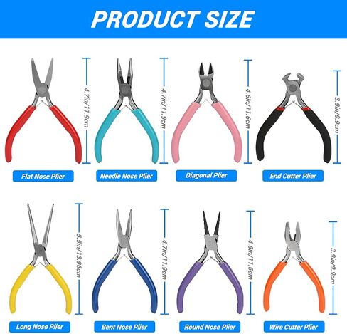 Jewelry Pliers, BicycleStore 8 Pcs Multi-Use Jewelry Making Set with Case Portable Mini DIY Jewelry Making Tools Kit with Long Bent Round Needle Flat Nose Diagonal End Cutter for Beading Repair in Kuwait