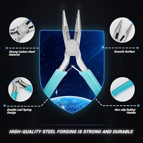 Jewelry Pliers, BicycleStore 8 Pcs Multi-Use Jewelry Making Set with Case Portable Mini DIY Jewelry Making Tools Kit with Long Bent Round Needle Flat Nose Diagonal End Cutter for Beading Repair in Kuwait