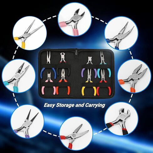 Jewelry Pliers, BicycleStore 8 Pcs Multi-Use Jewelry Making Set with Case Portable Mini DIY Jewelry Making Tools Kit with Long Bent Round Needle Flat Nose Diagonal End Cutter for Beading Repair in Kuwait