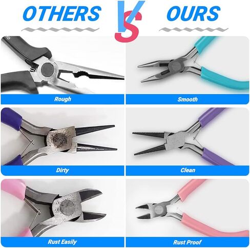 Jewelry Pliers, BicycleStore 8 Pcs Multi-Use Jewelry Making Set with Case Portable Mini DIY Jewelry Making Tools Kit with Long Bent Round Needle Flat Nose Diagonal End Cutter for Beading Repair in Kuwait